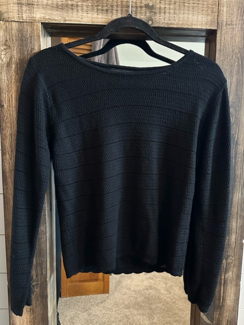 Fortune + Ivy Black Open Knit Sweater Medium Lightweight Long Sleeve Pullover